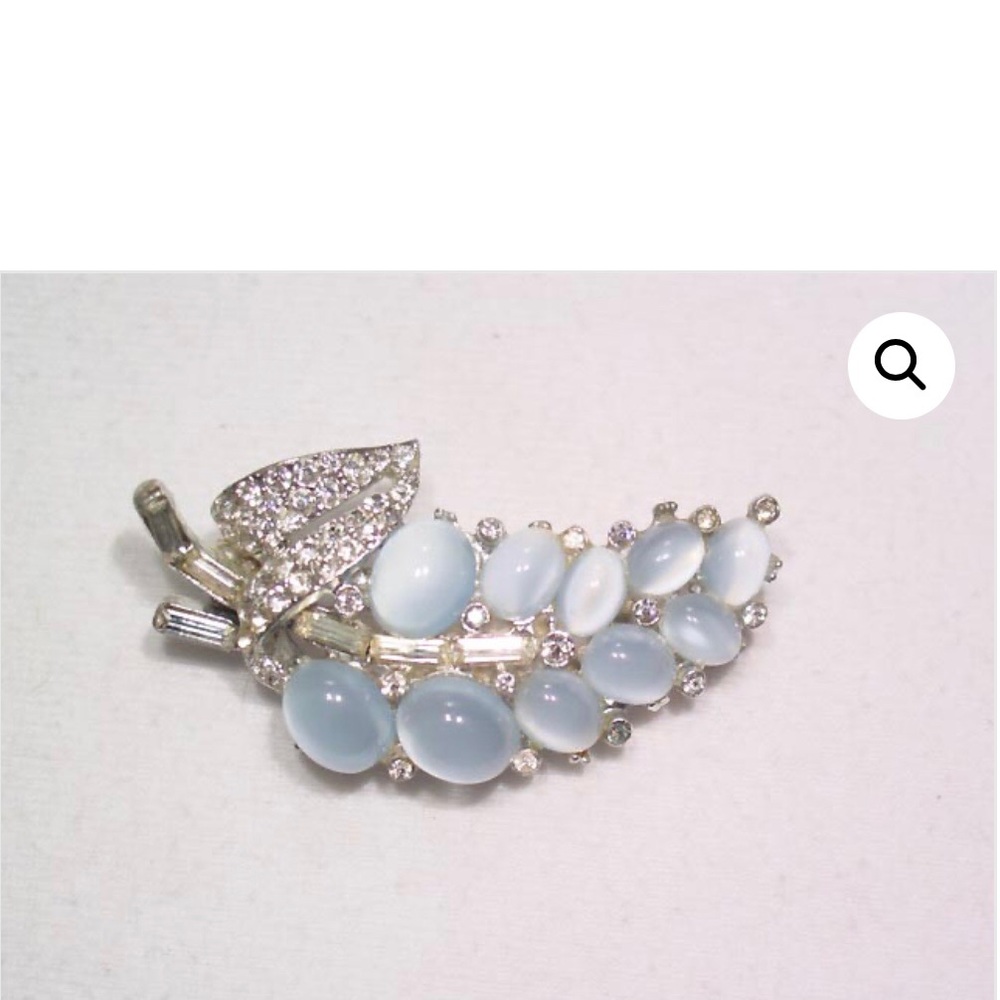 Vintage Pale Blue Moonstone Leaf Pin